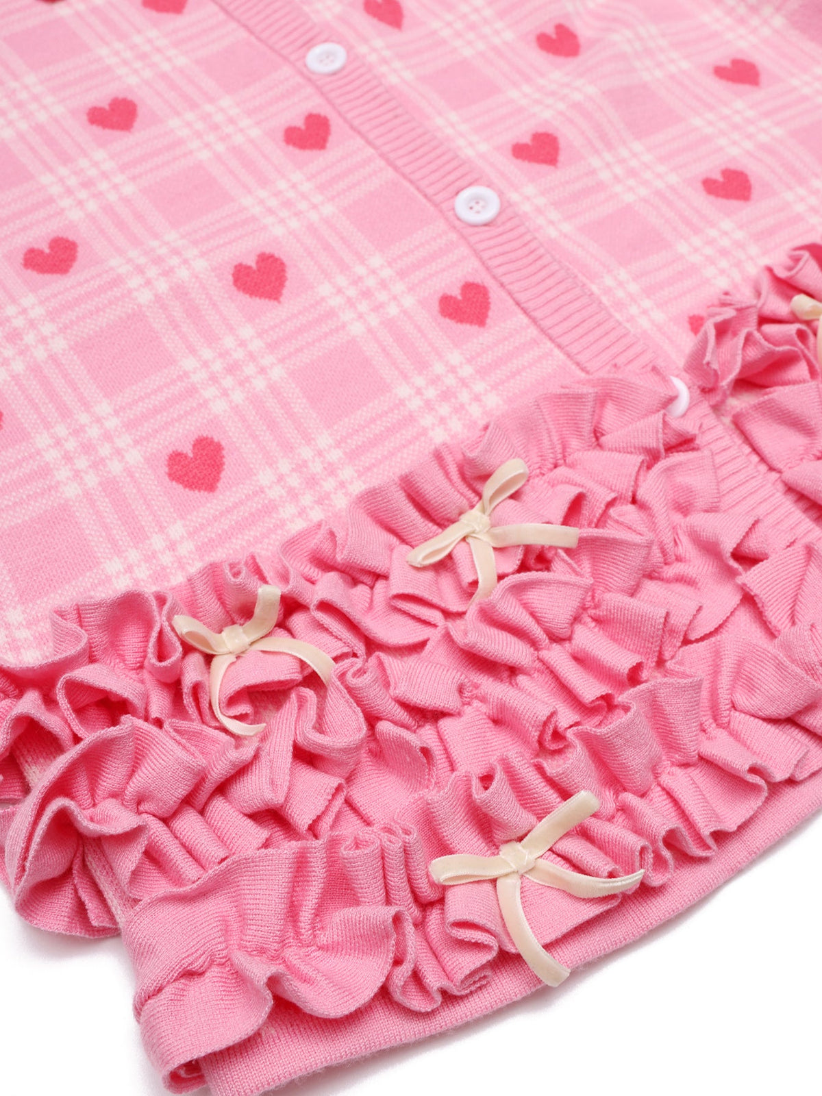 Pink Heart Plaid Ruffle Cardigan for Girls