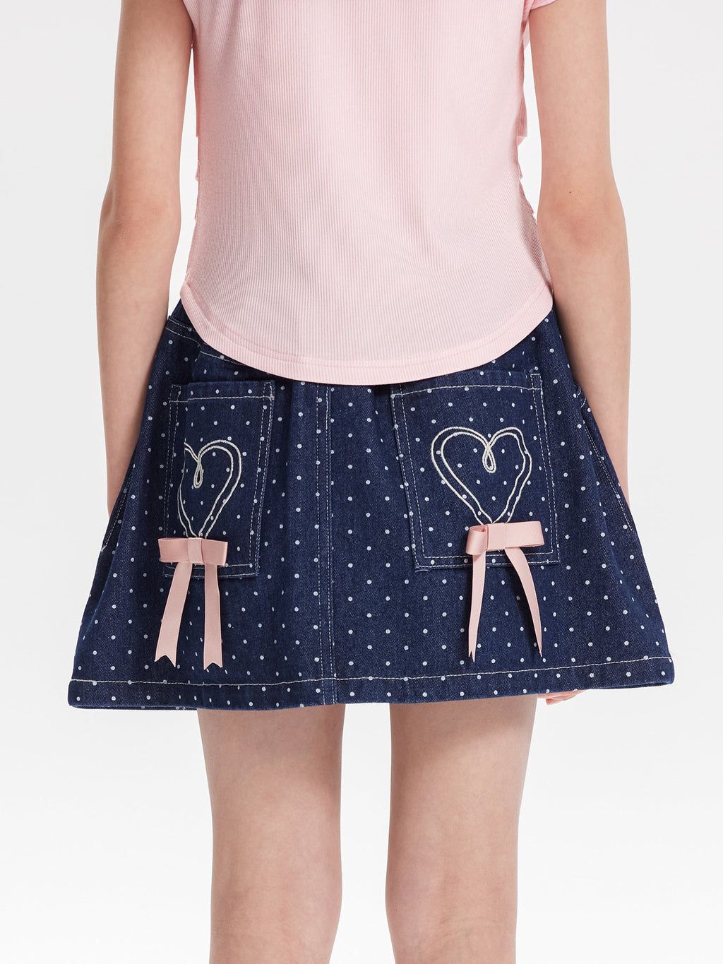 Girls Polka Dot Denim Skirt with Pockets Casual Wear