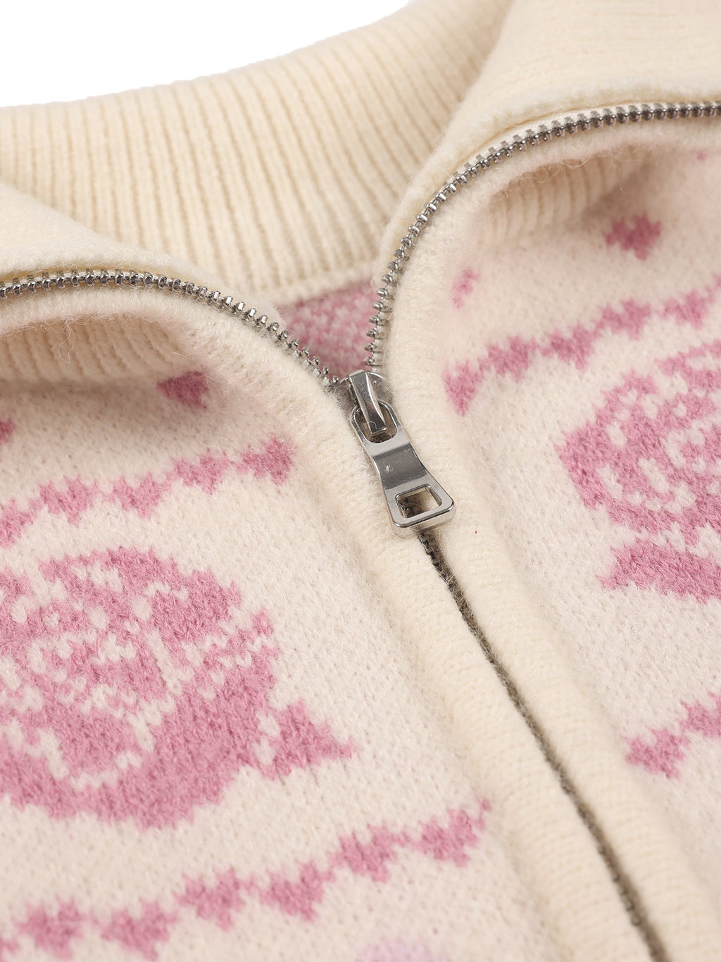 Girls’ Floral Knit Zip-Up Sweater - Cozy & Cute Cardigan