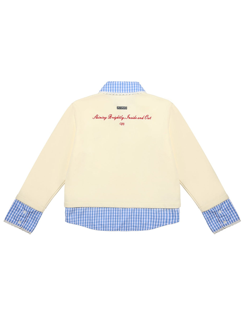 Layered Look Pullover Sweatshirt with Check Shirt Hem