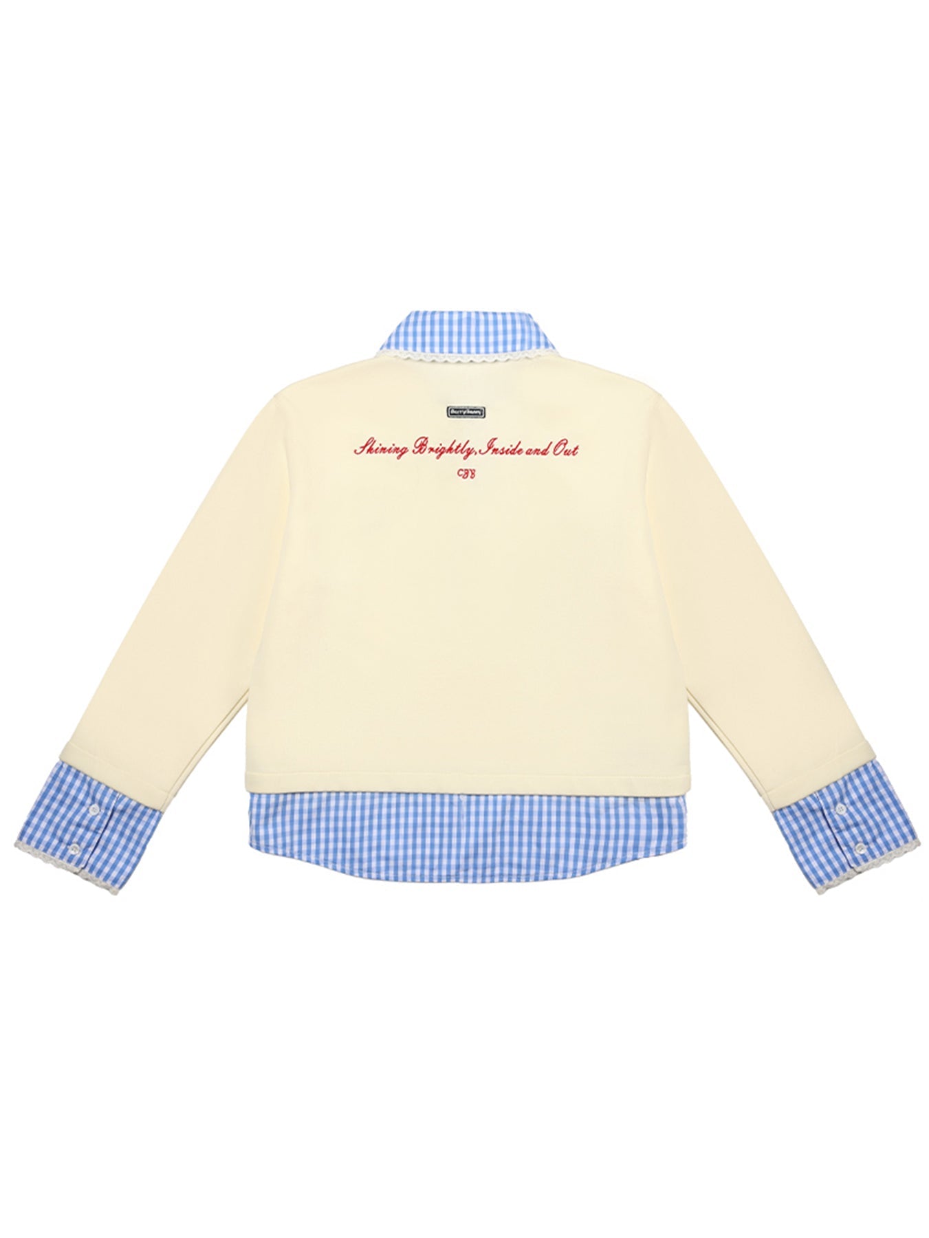 Layered Look Pullover Sweatshirt with Check Shirt Hem