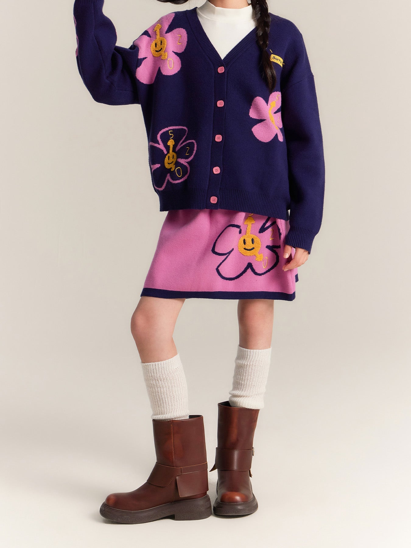 Girls Zip Up Cardigan Jacket with Sunflower Print