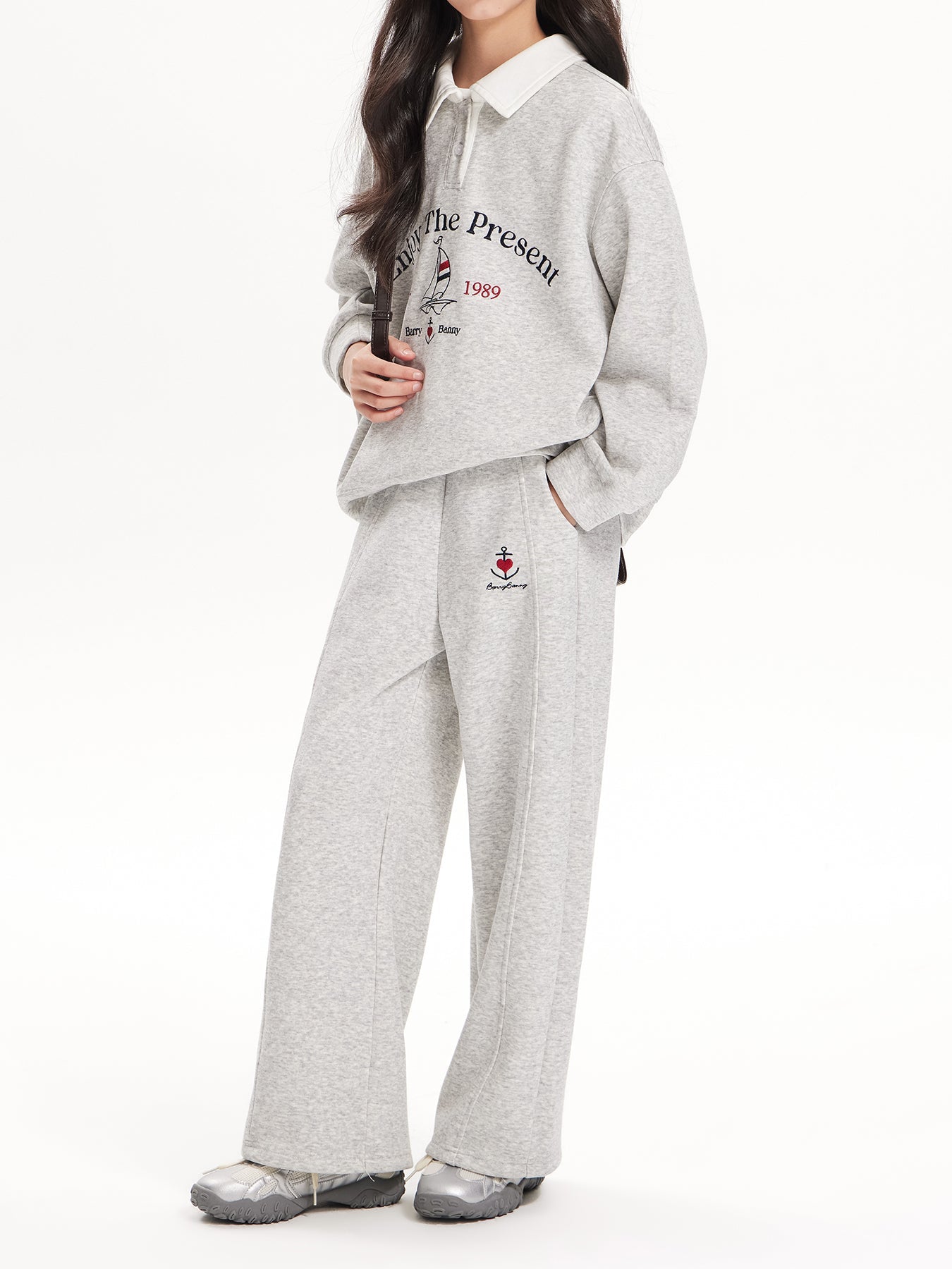 Girls Vintage Polo Sweatshirt & Wide Leg & Skirt Set - Retro Style