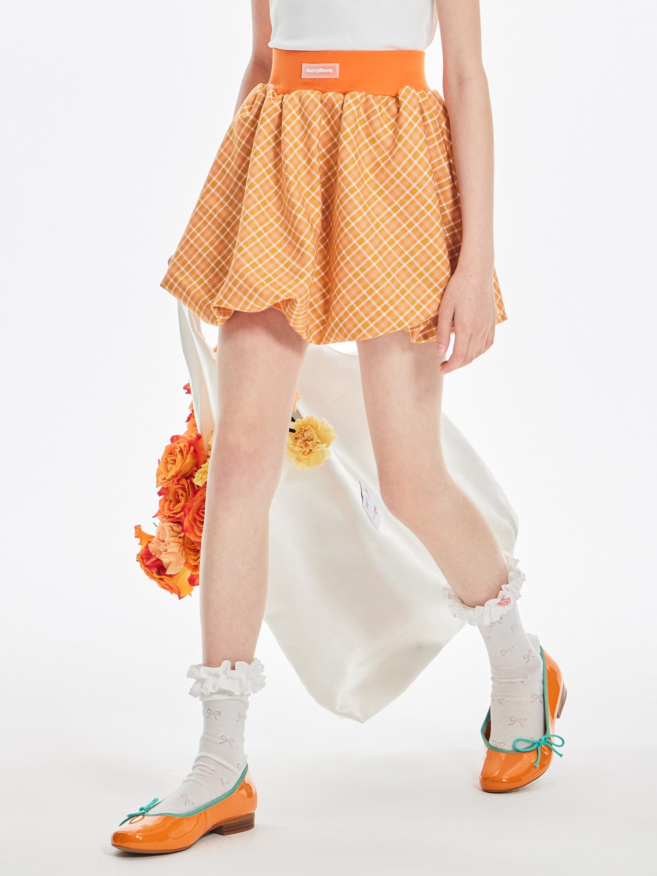 Orange Plaid Ruffle Skirt for Girls