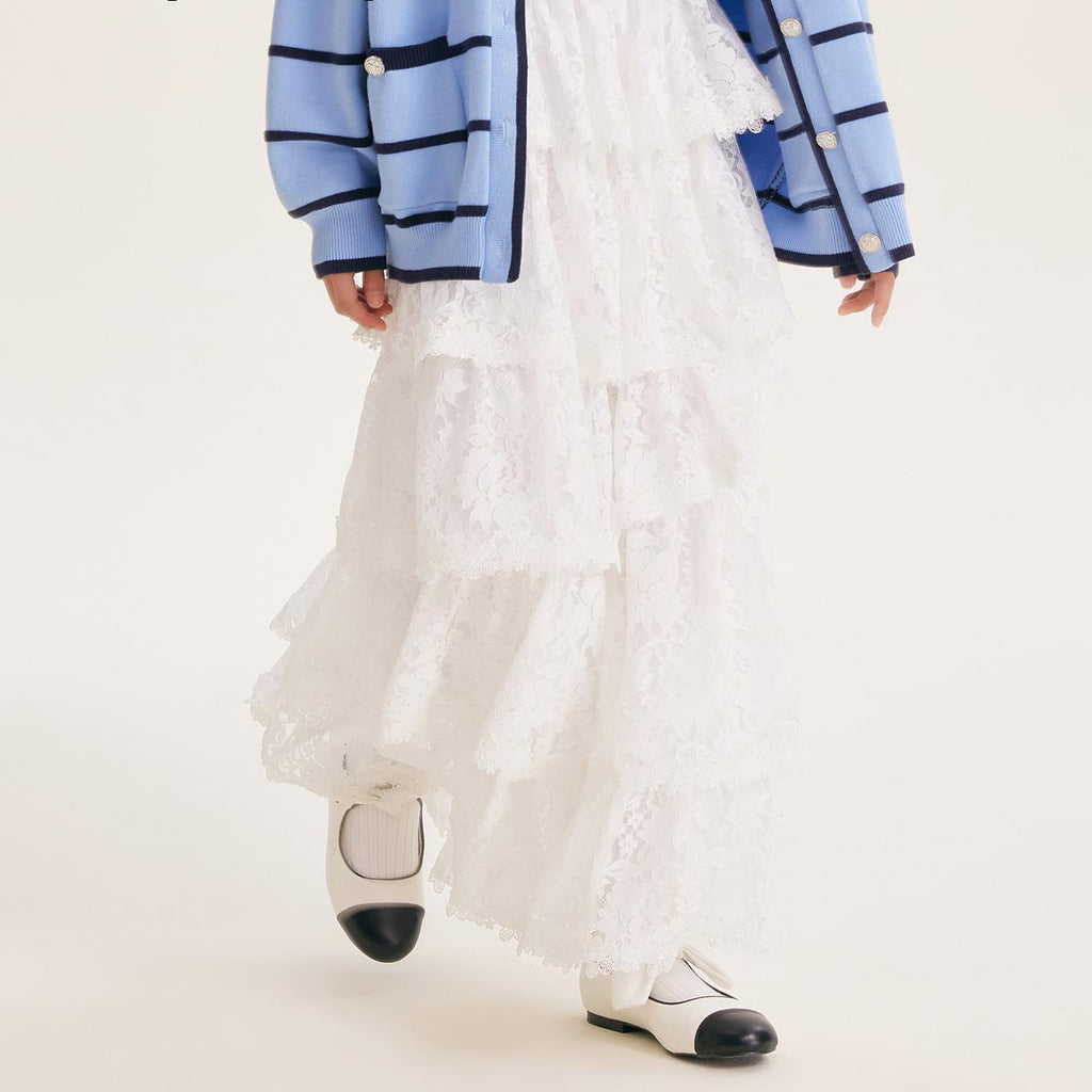 Lace Tiered Skirt for Girls – Elegant White Cake Dress