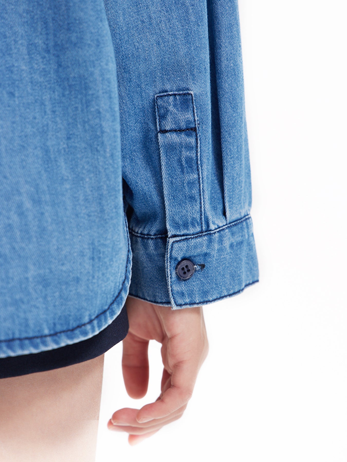 Girls Denim Heart Embroidered Shirt Jacket – Blue Classic