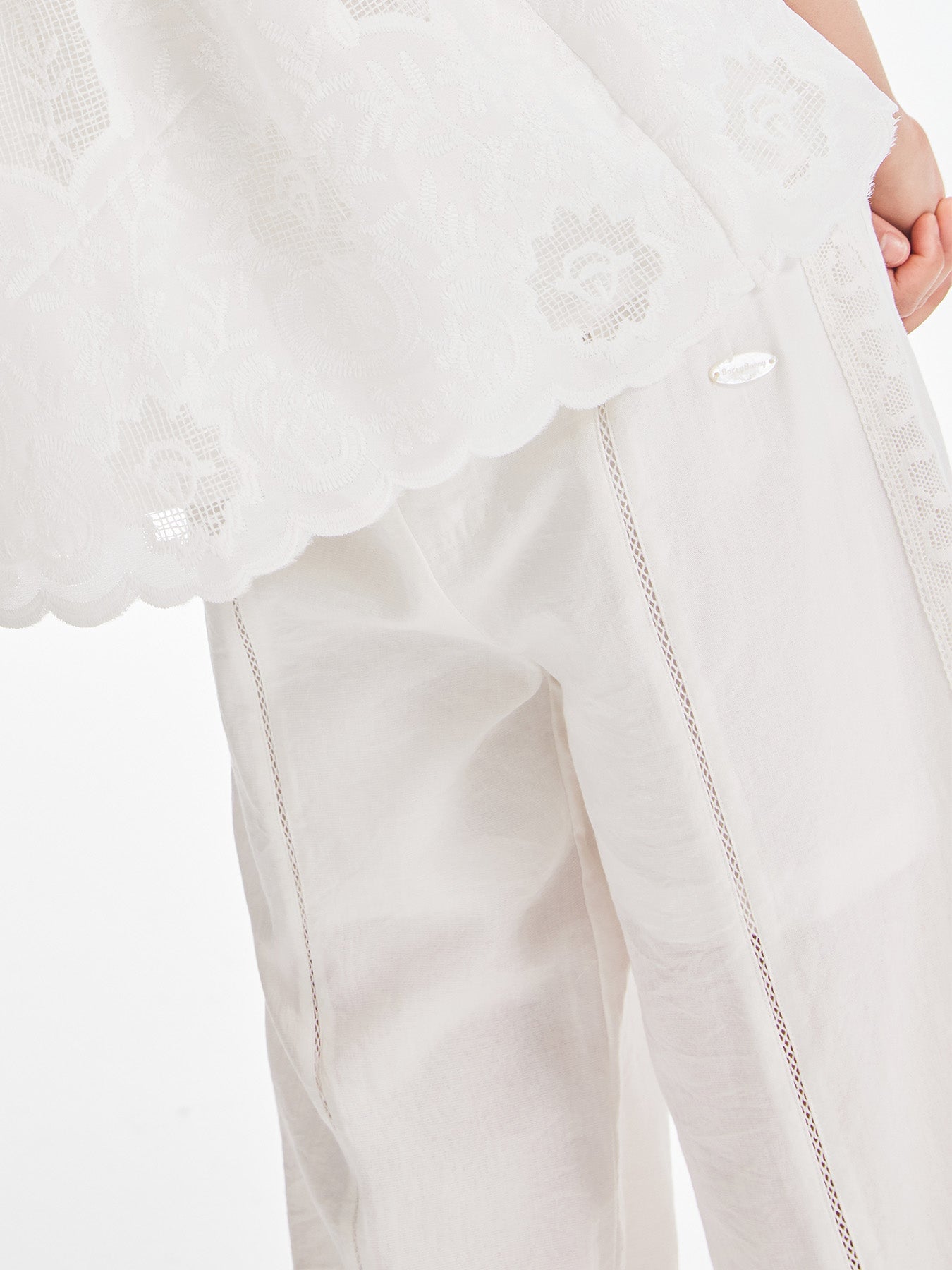 Girls White Loose Fit Wide Leg Casual Pants