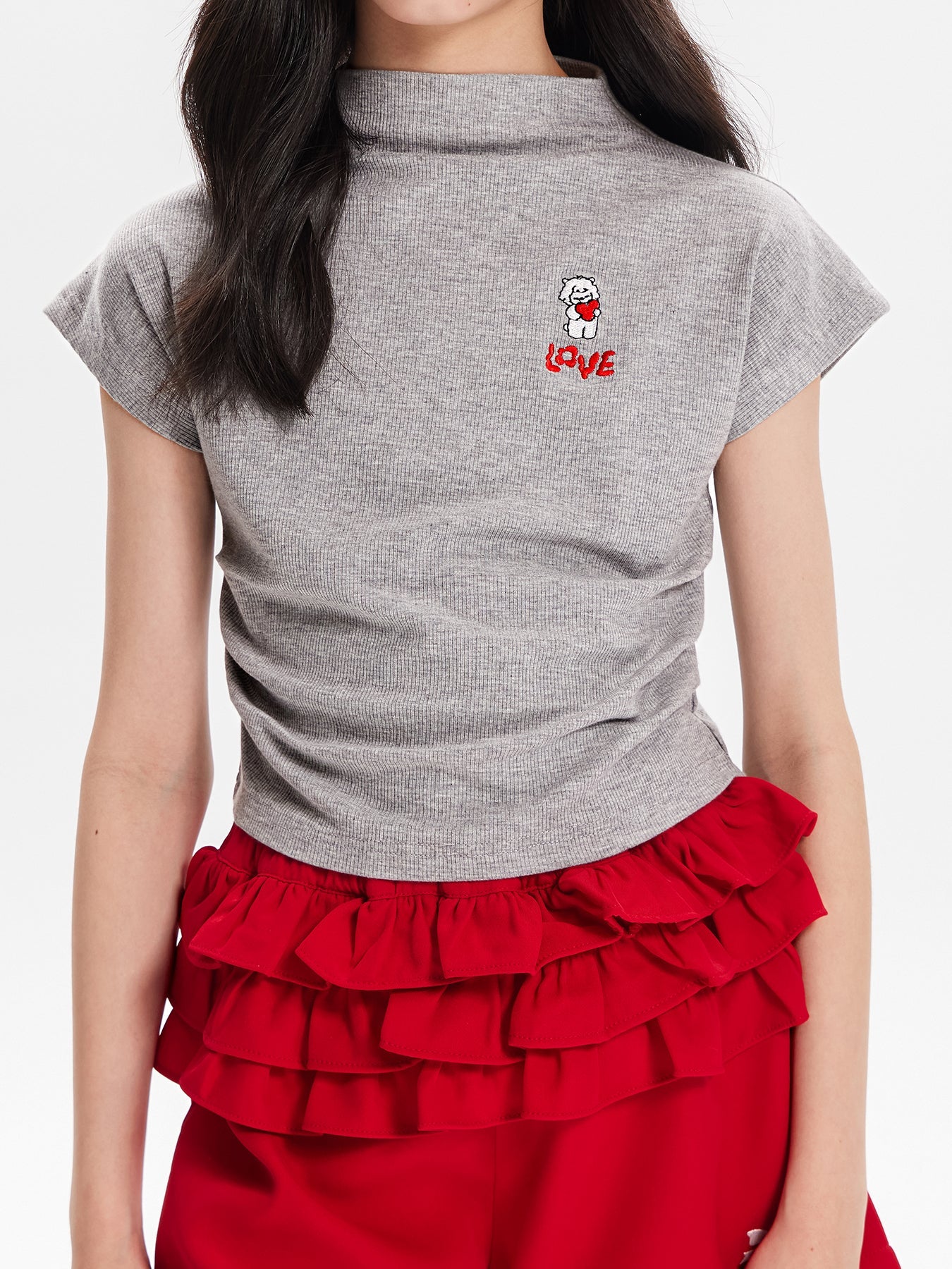 Girls Embroidered Mock Neck Short Sleeve Summer T-Shirt
