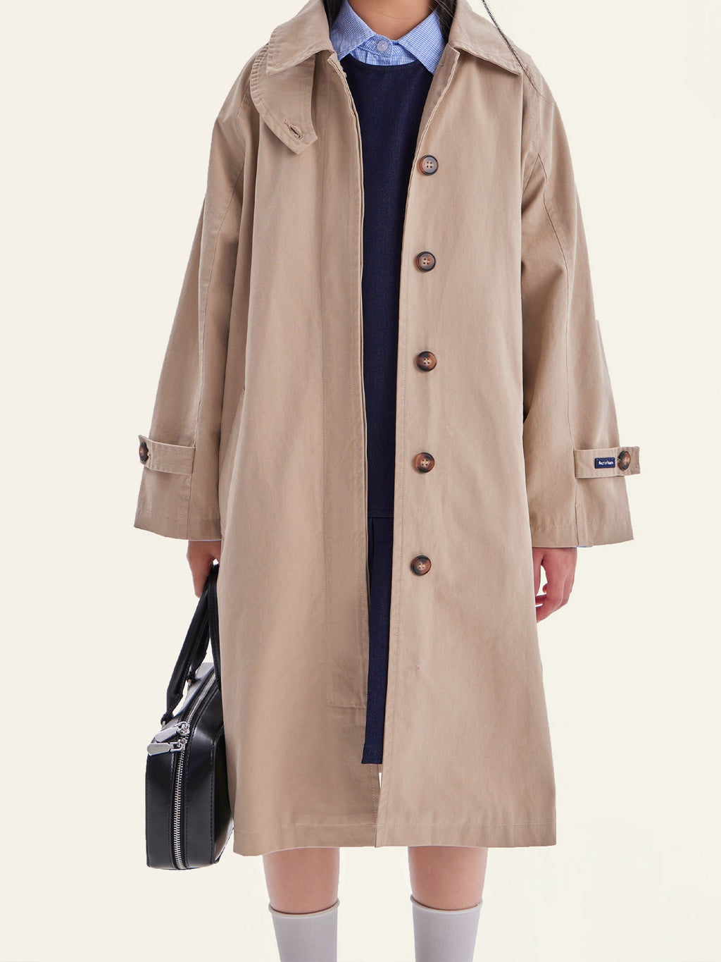Girls Oversized Trench Coat in Neutral Maillard Style