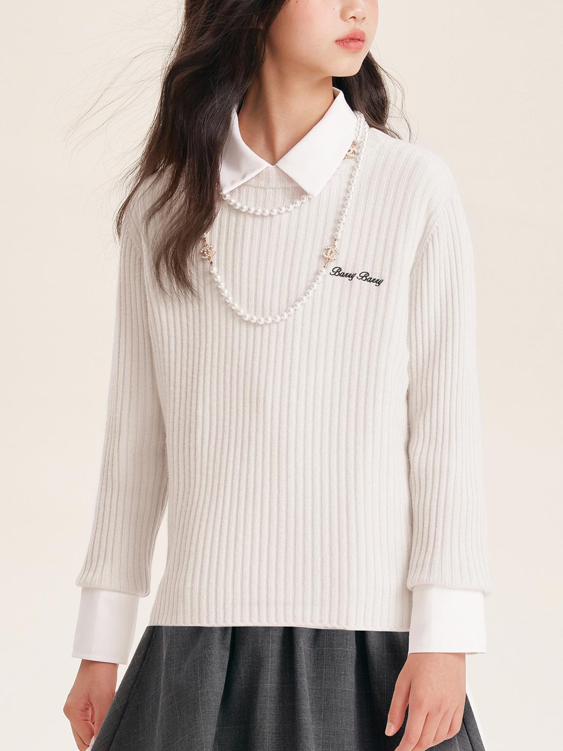Girl's Solid Color Knit Sweater Crew Neck Pullover