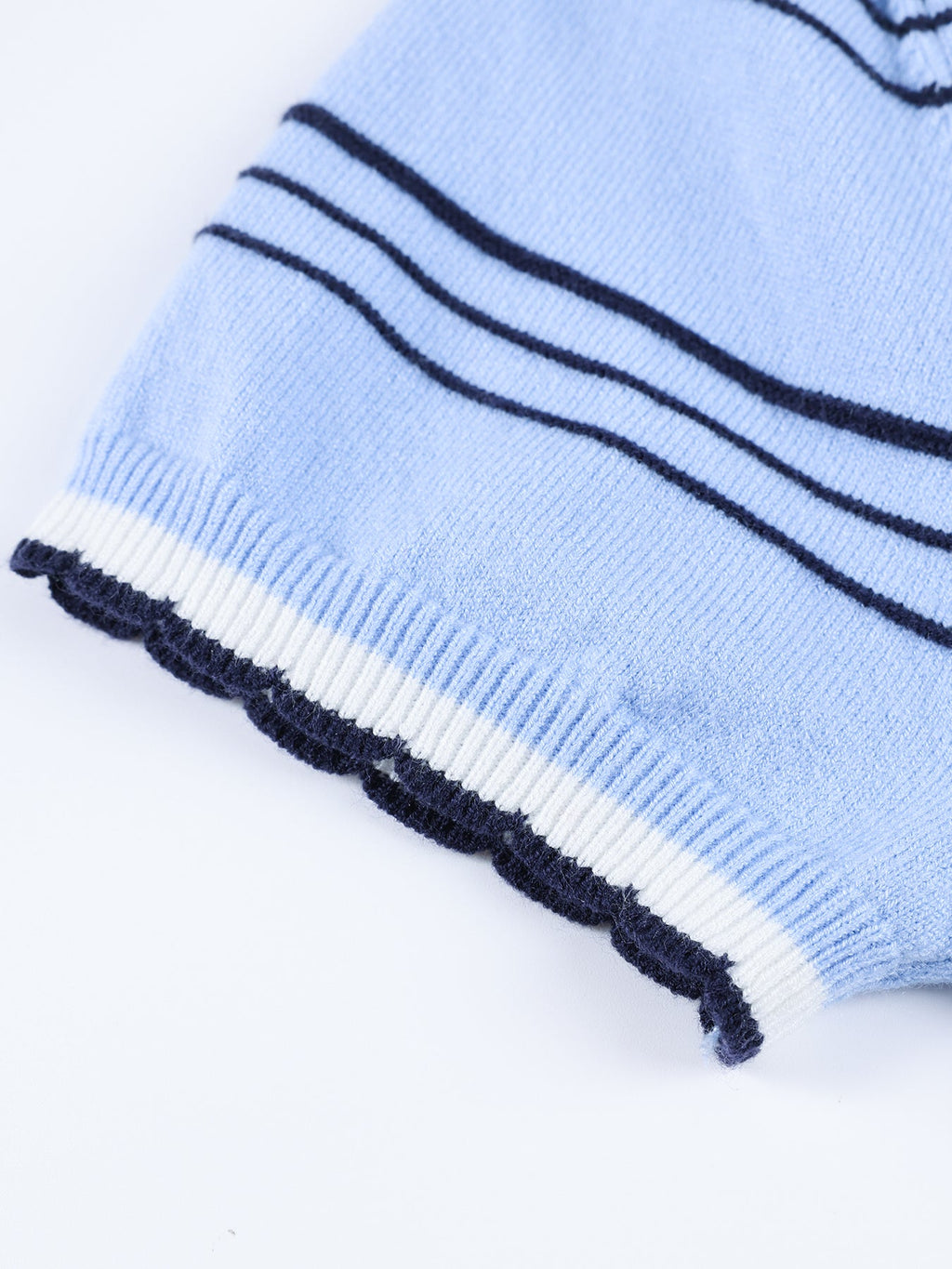 Girls Cartoon Cat Knit Top Short Sleeve Blue Tee