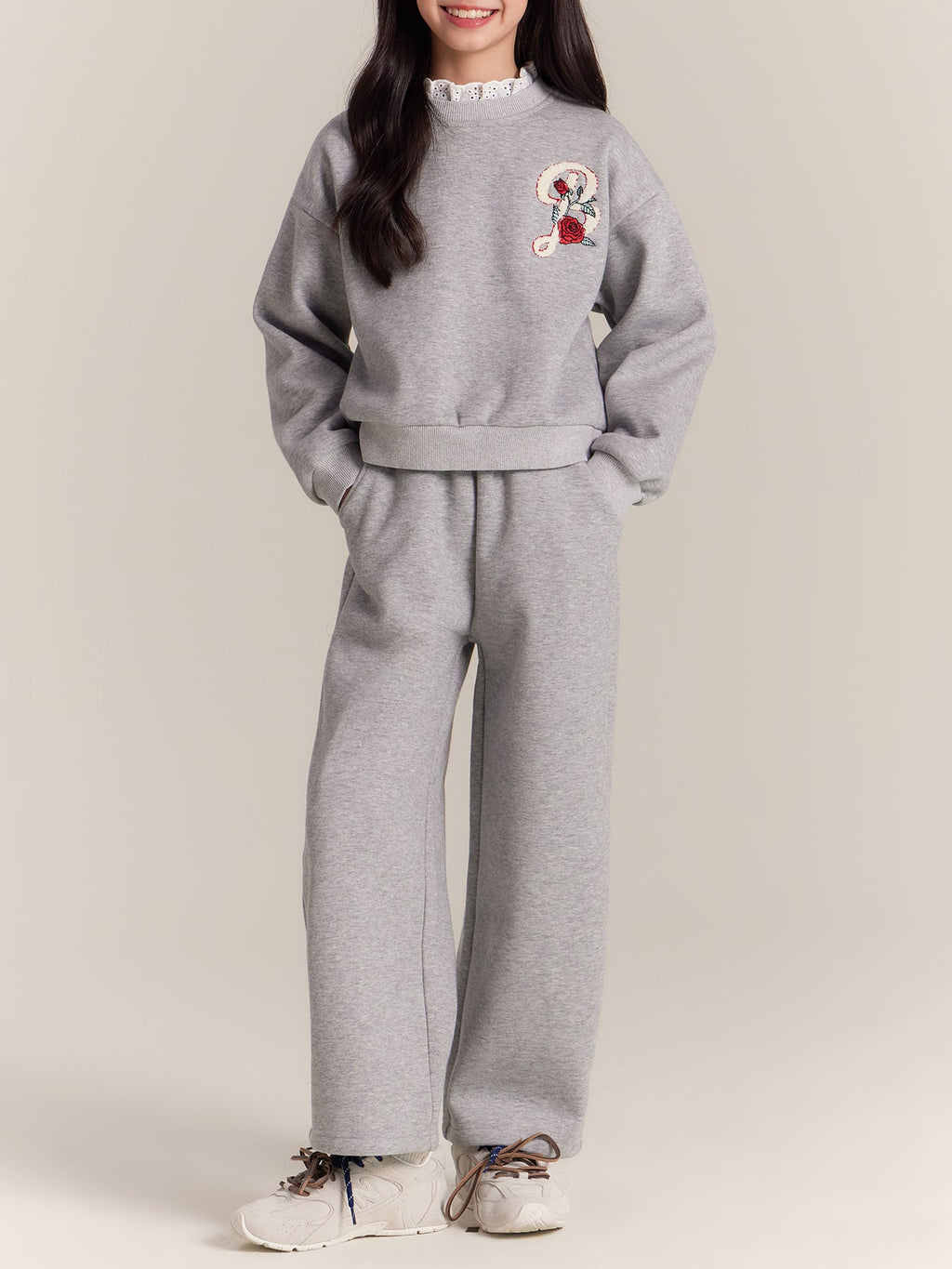 Girls Rose Sweatshirt and Pants Set Casual Outfit