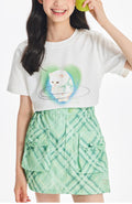 Girls White Cat Print Graphic Short Sleeve T Shirt