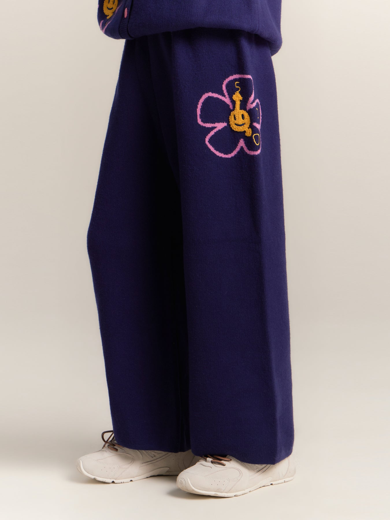 Kids Flower Knit Cardigan and Wide Leg Pants Set