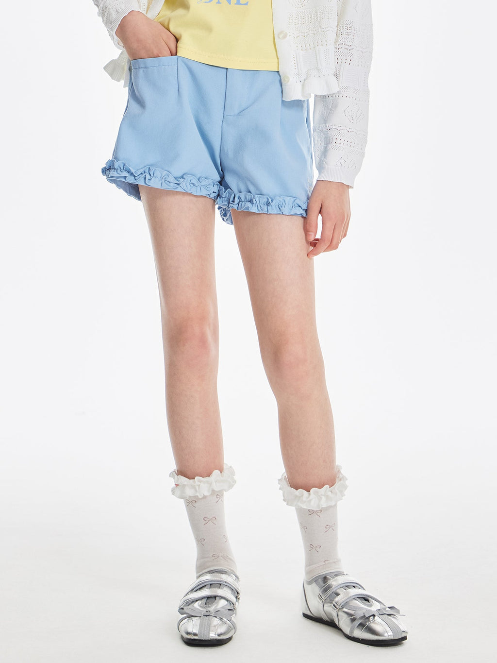 Girls Ruffle Hem Cotton Knit Summer Casual Shorts