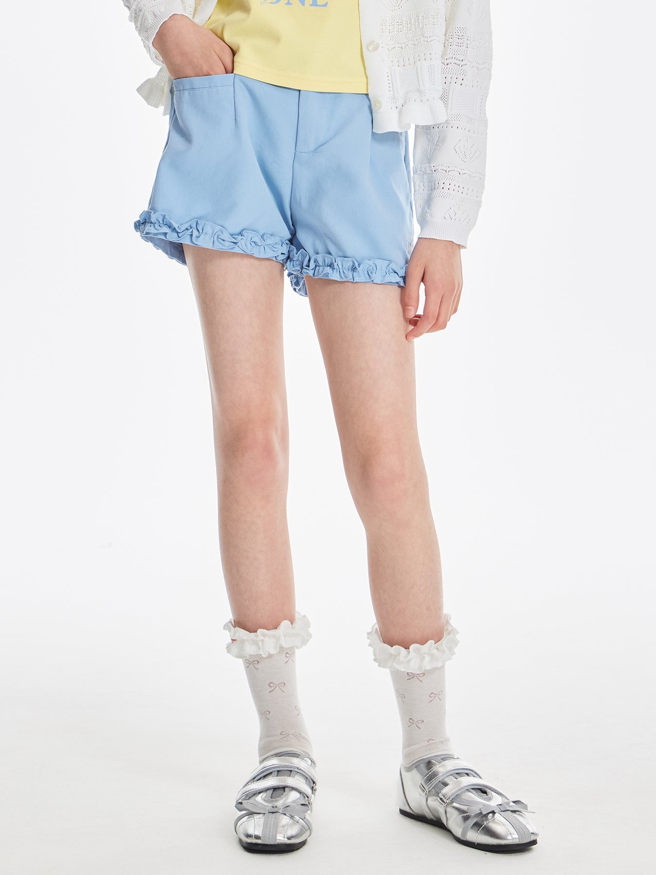 Girls Ruffle Hem Cotton Knit Summer Casual Shorts
