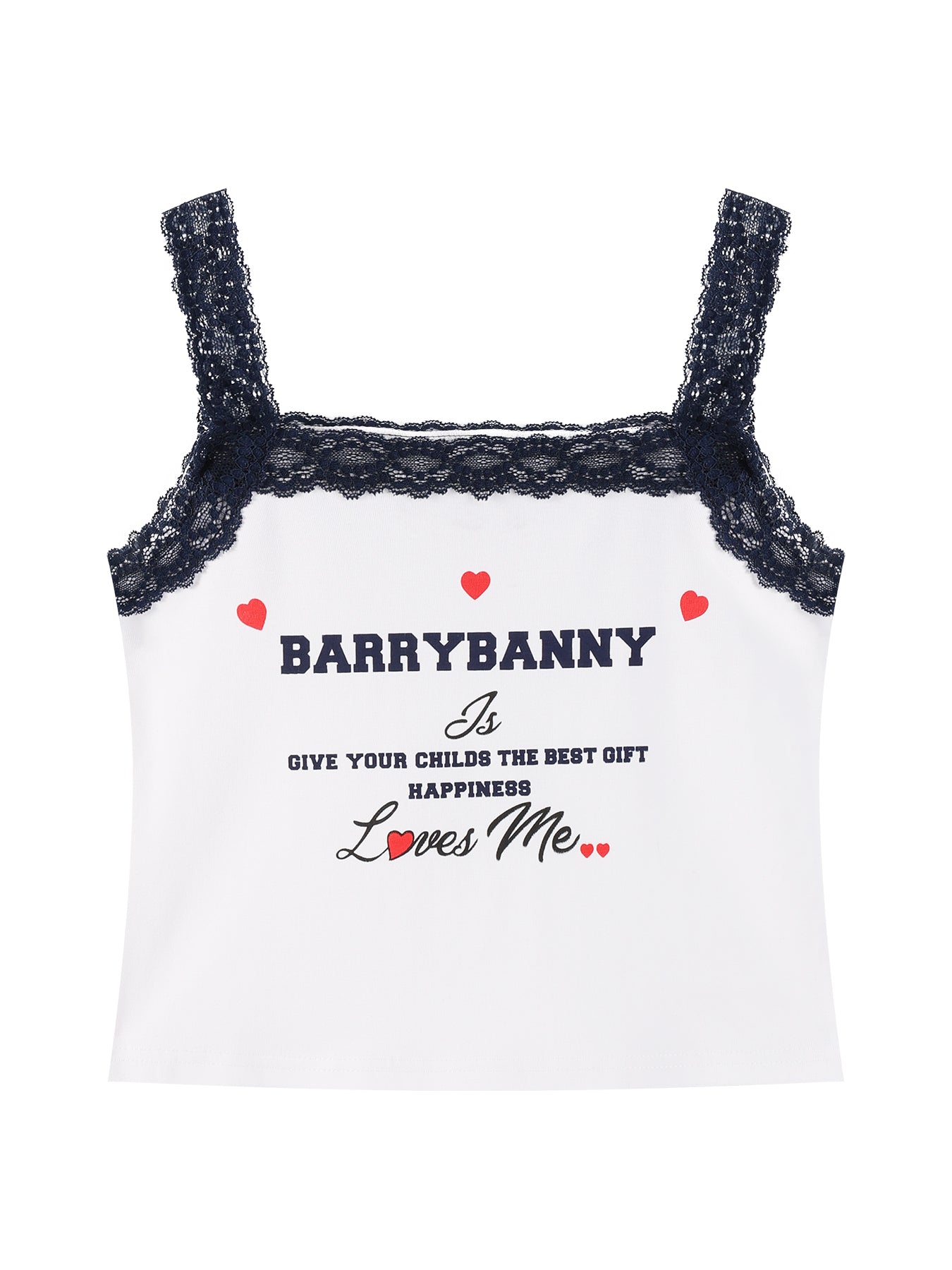 Girls Lace Trim Letter Print Summer Tank Top Cami