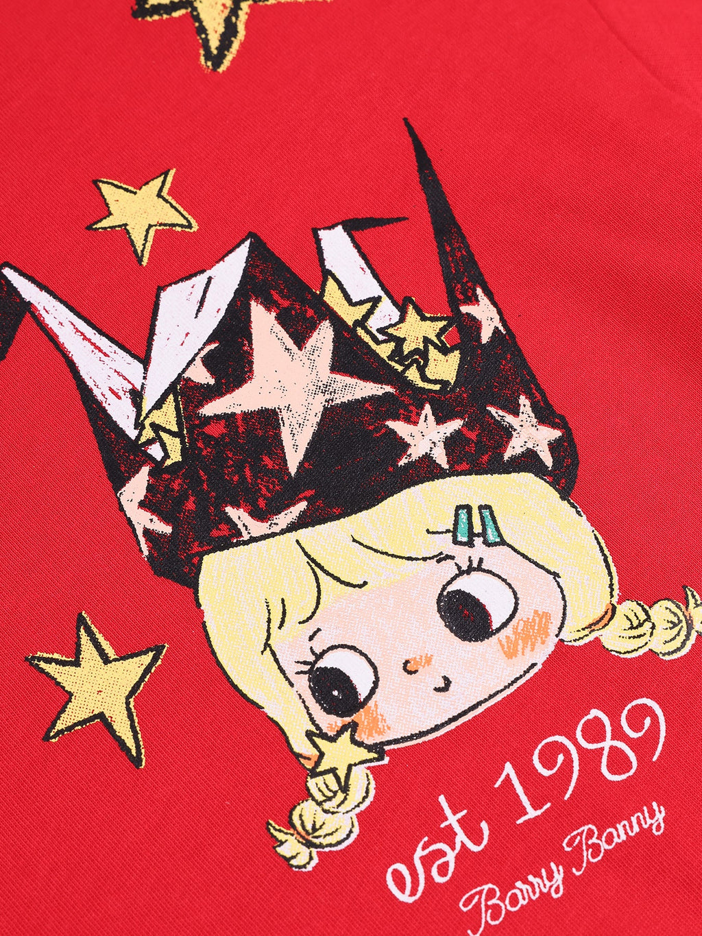 Girls Red Pullover Crewneck Cotton Long Sleeve Top