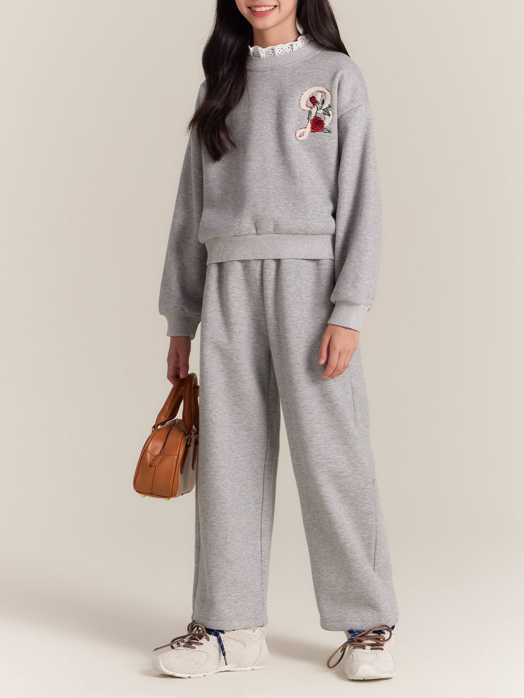 Girls Rose Sweatshirt and Pants Set Casual Outfit