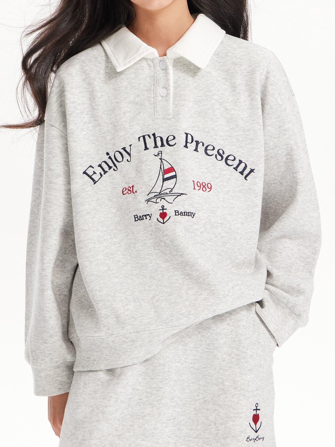Girls Vintage Polo Sweatshirt & Wide Leg & Skirt Set - Retro Style