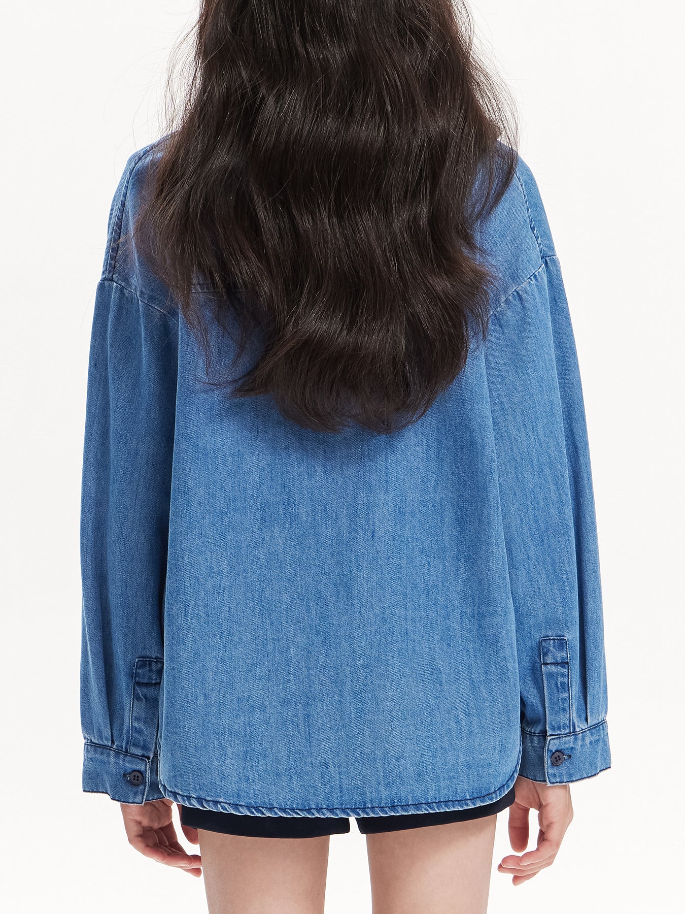 Girls Denim Heart Embroidered Shirt Jacket – Blue Classic
