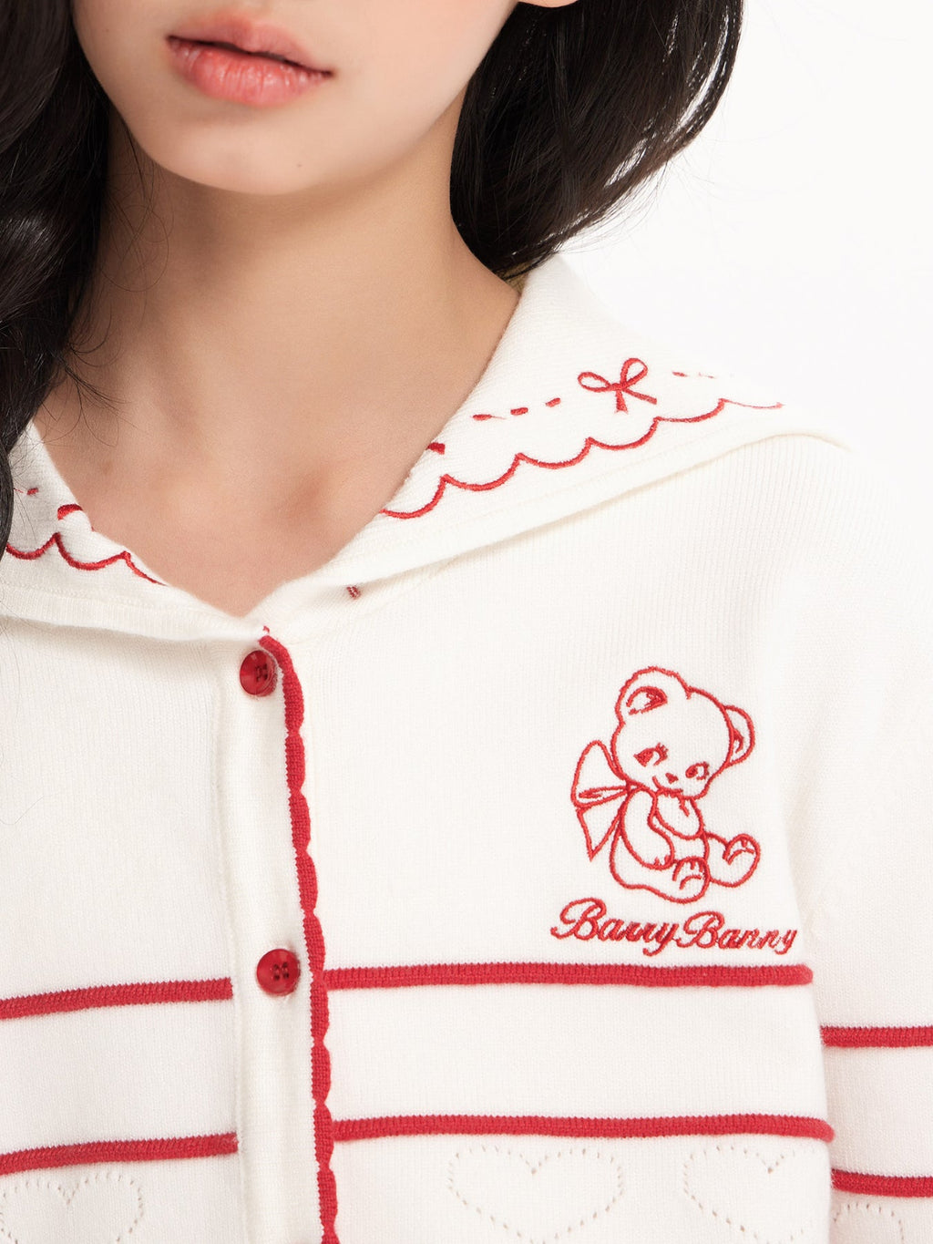 Adorable Heart Pattern Teddy Bear Button-Up Cardigan for Girls