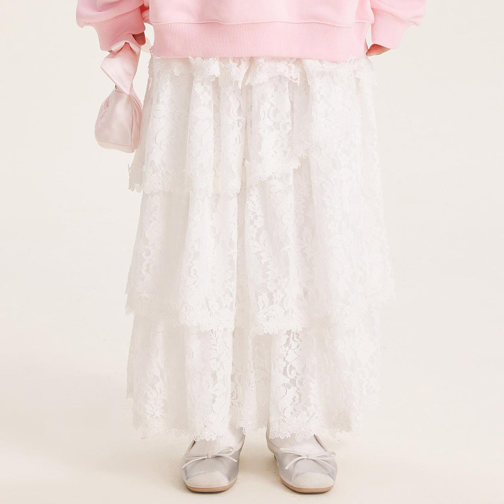 Lace Tiered Skirt for Girls – Elegant White Cake Dress
