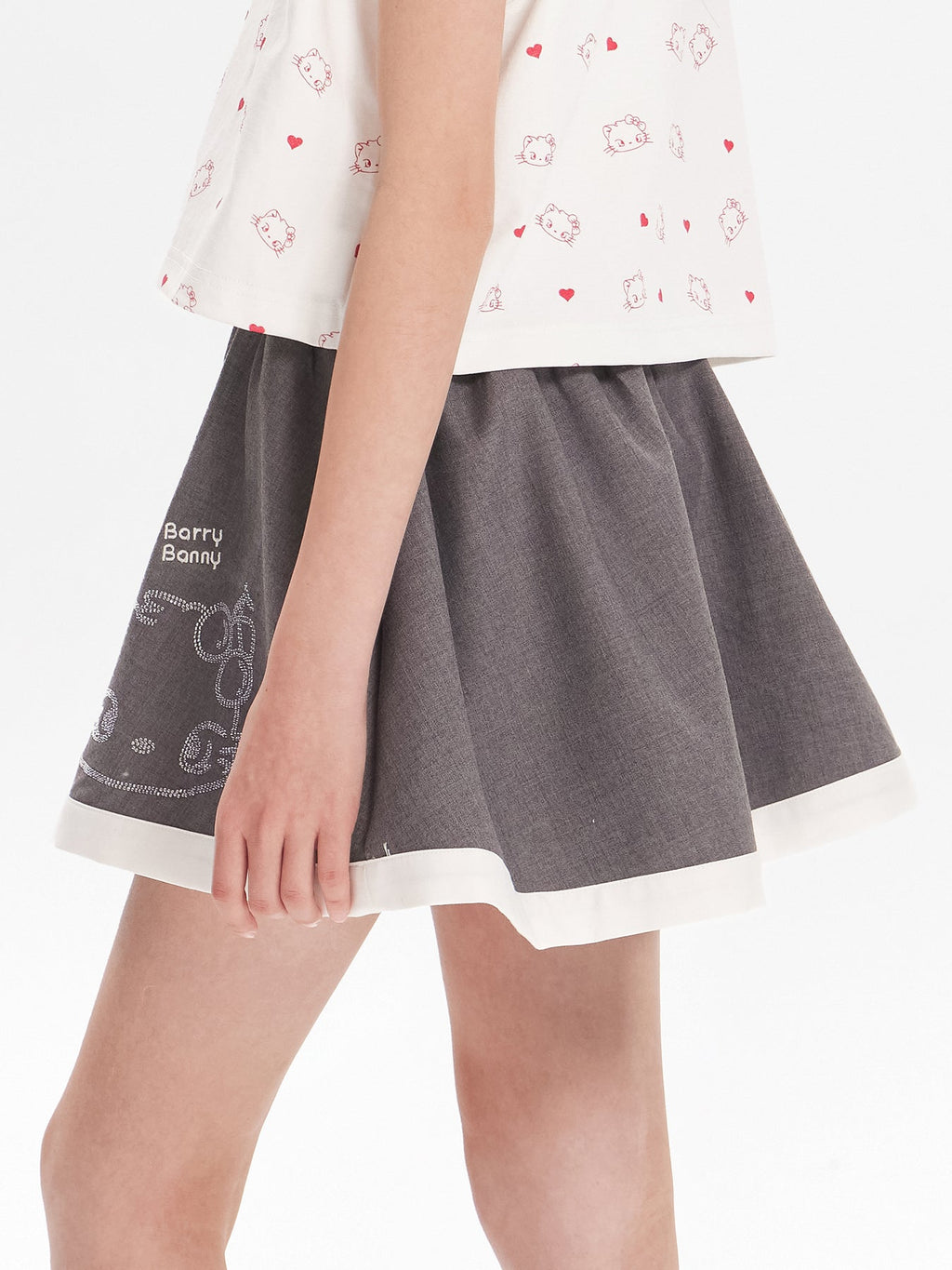Girls Cat Print Ruffle Hem Skirt with Shorts