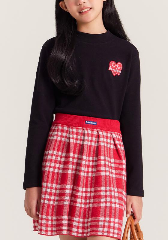 Girls Mock Neck Thermal Top Embroidered Long Sleeve Tee