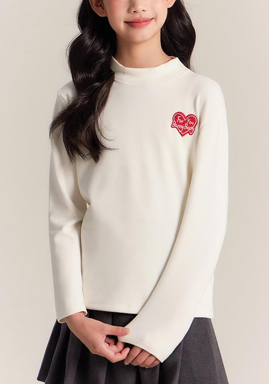 Girls Mock Neck Thermal Top Embroidered Long Sleeve Tee