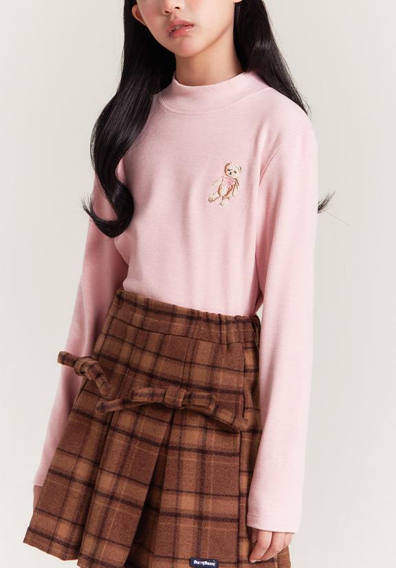 Girls Mock Neck Thermal Top Embroidered Long Sleeve Tee