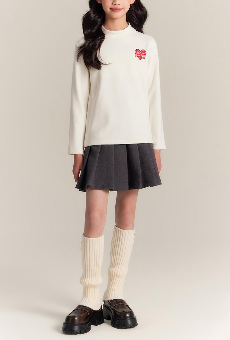 Girls Mock Neck Thermal Top Embroidered Long Sleeve Tee