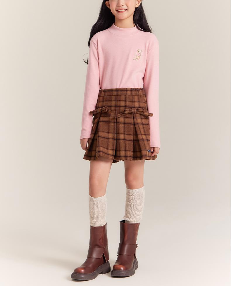 Girls Mock Neck Thermal Top Embroidered Long Sleeve Tee