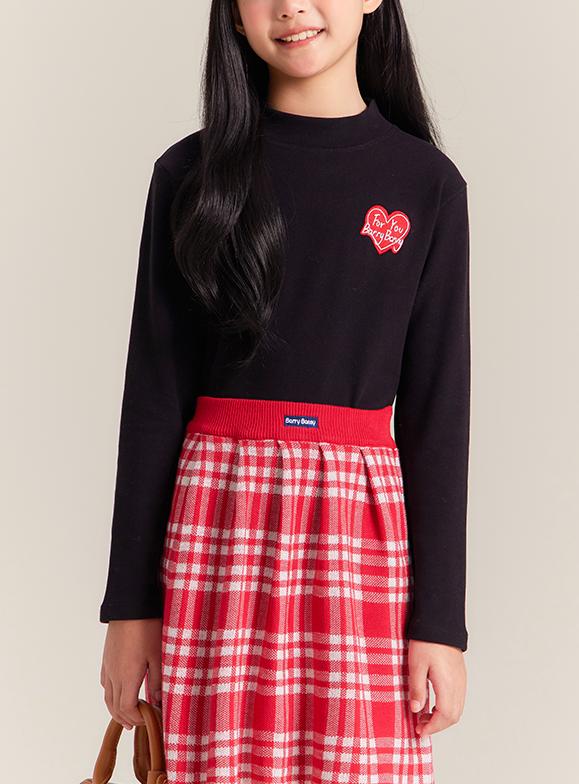 Girls Mock Neck Thermal Top Embroidered Long Sleeve Tee