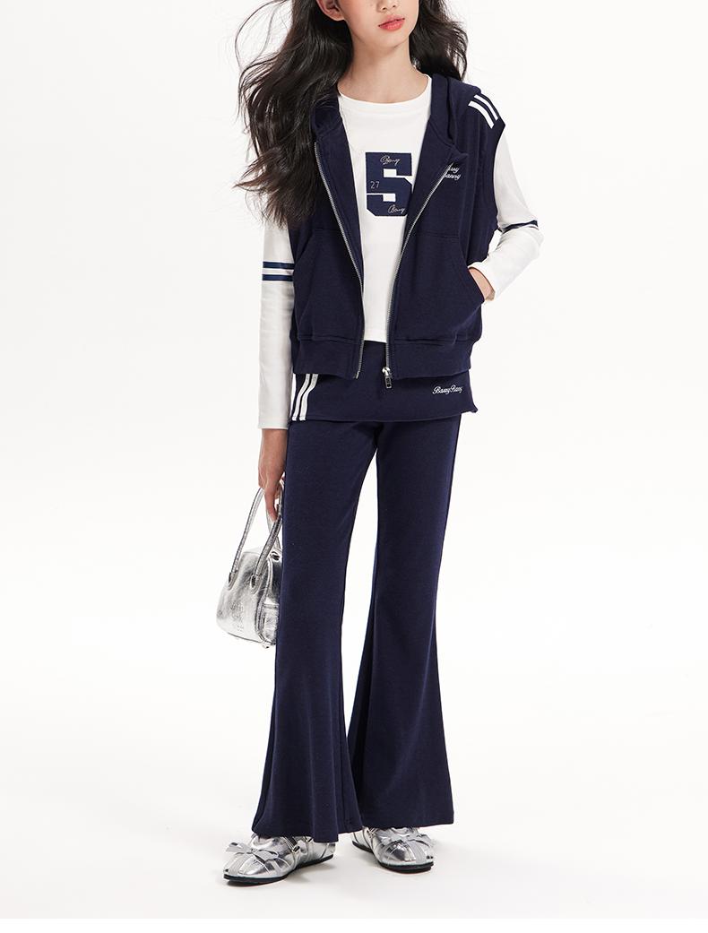 Girls Flared Pants with Skirt Overlay and Logo Embroidery