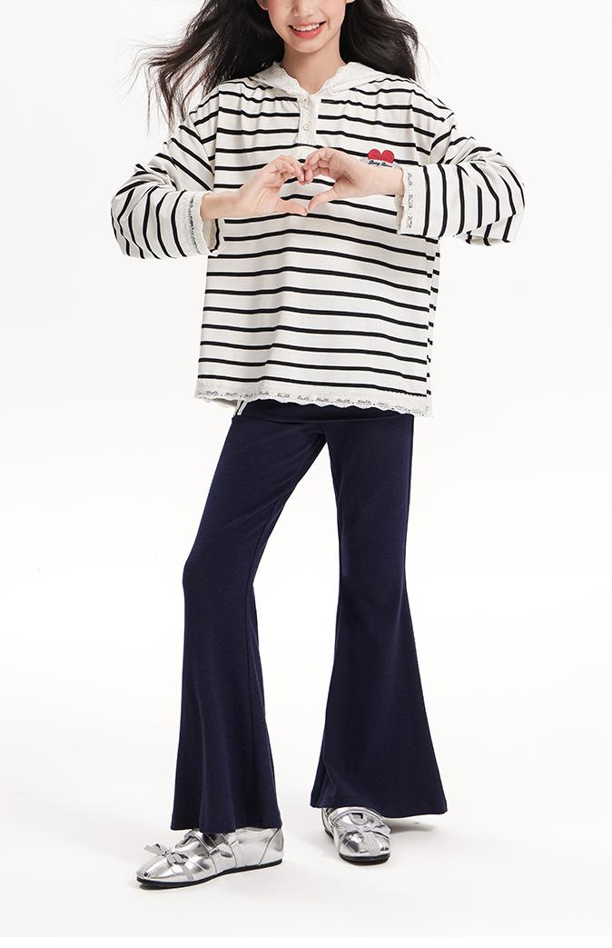 Girls Flared Pants with Skirt Overlay and Logo Embroidery