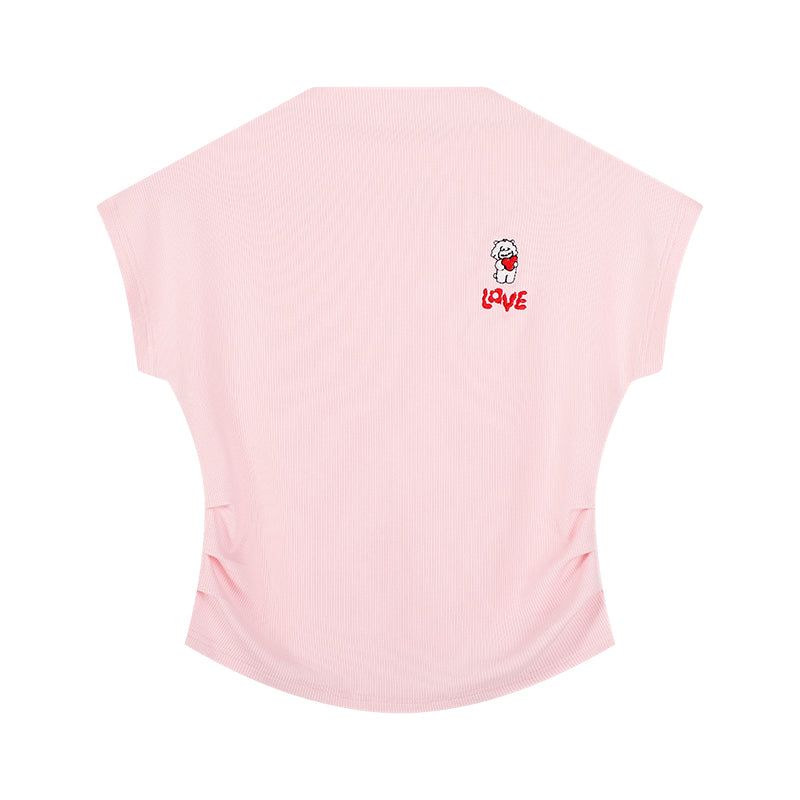 Girls Embroidered Mock Neck Short Sleeve Summer T-Shirt