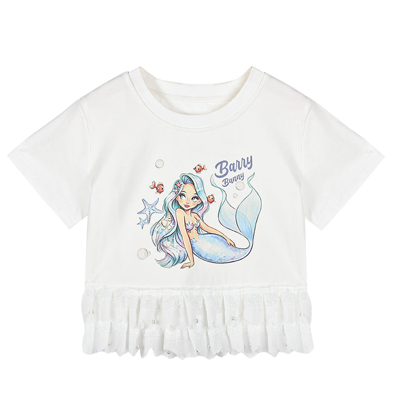 Girls Mermaid Graphic Short Sleeve Casual T-Shirt