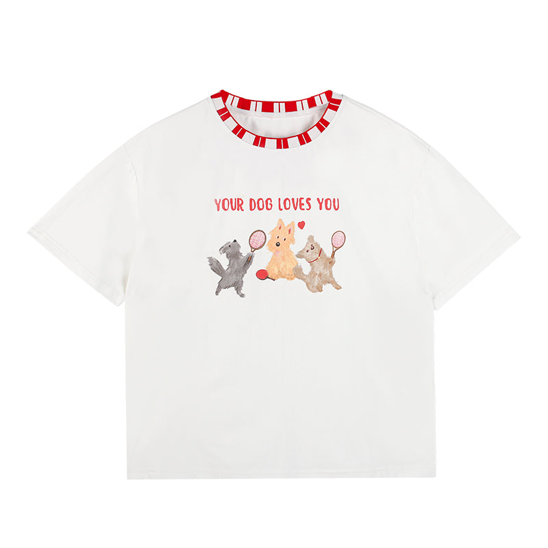 Kids White Dog Graphic Tee with Cute Logo