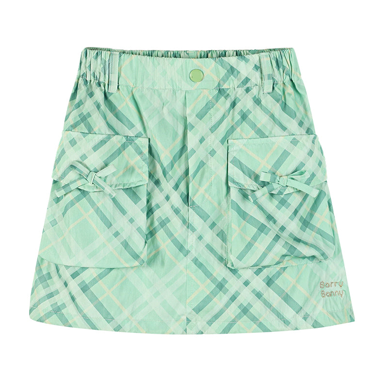 Girls Cargo Pocket Plaid Mini Skirt Green