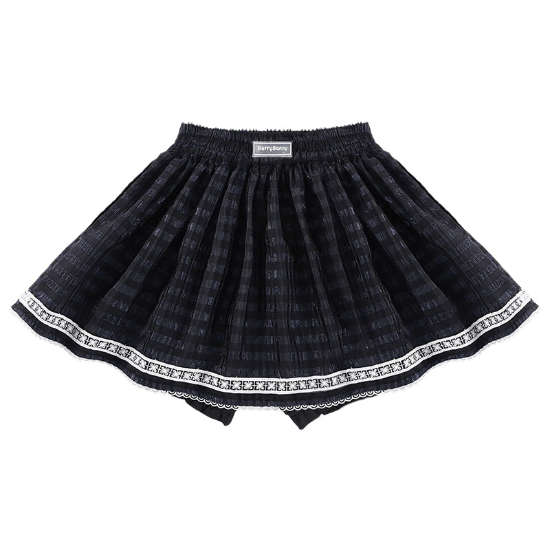 Girls High Waist Lace Trim Flared Tulle Skirt