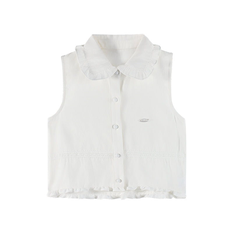 Girls Ruffle Collar Sleeveless Blouse Top