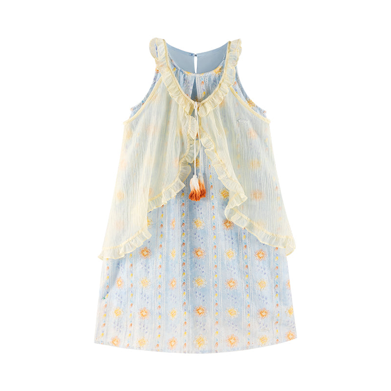 Girls Sleeveless Floral Dress with Ruffle