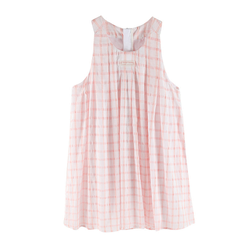 Girls Pink Plaid Sleeveless Princess Style Dress