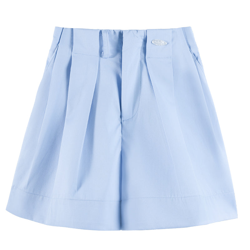 Girls Light Blue Pleated Casual Summer Shorts