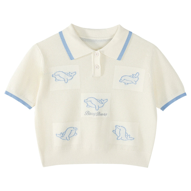 Girls Knit Polo Shirt Short Sleeve Summer Casual Top