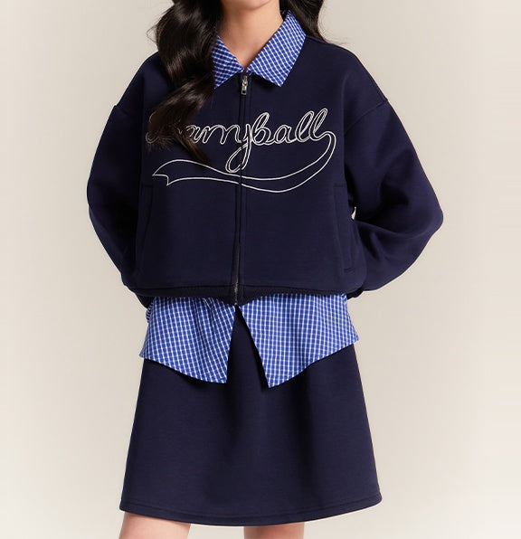Girls Navy Blue Elastic Waist A-Line Skirt
