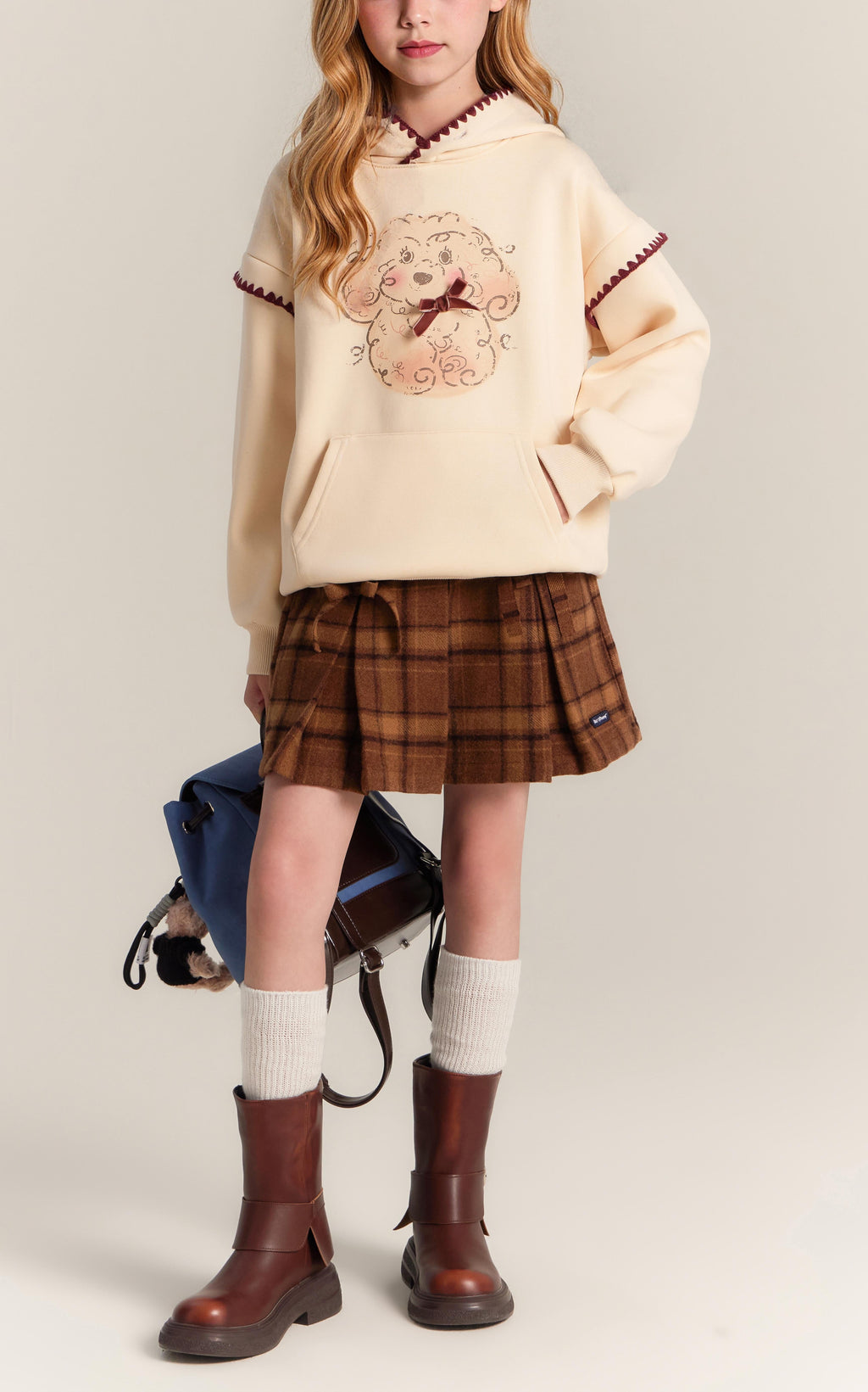 Girls Puppy Hoodie Sweatshirt Bow Applique Casual Top