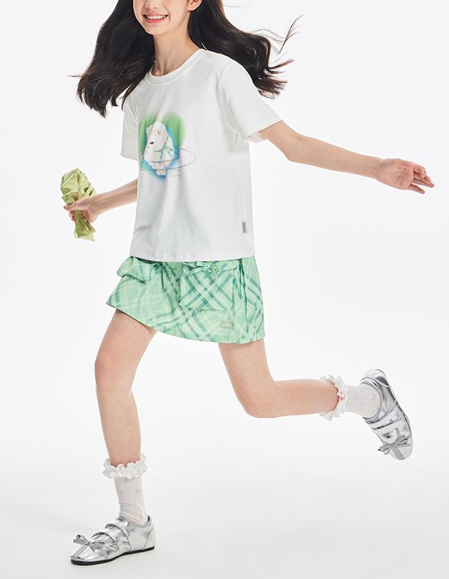 Girls White Cat Print Graphic Short Sleeve T Shirt