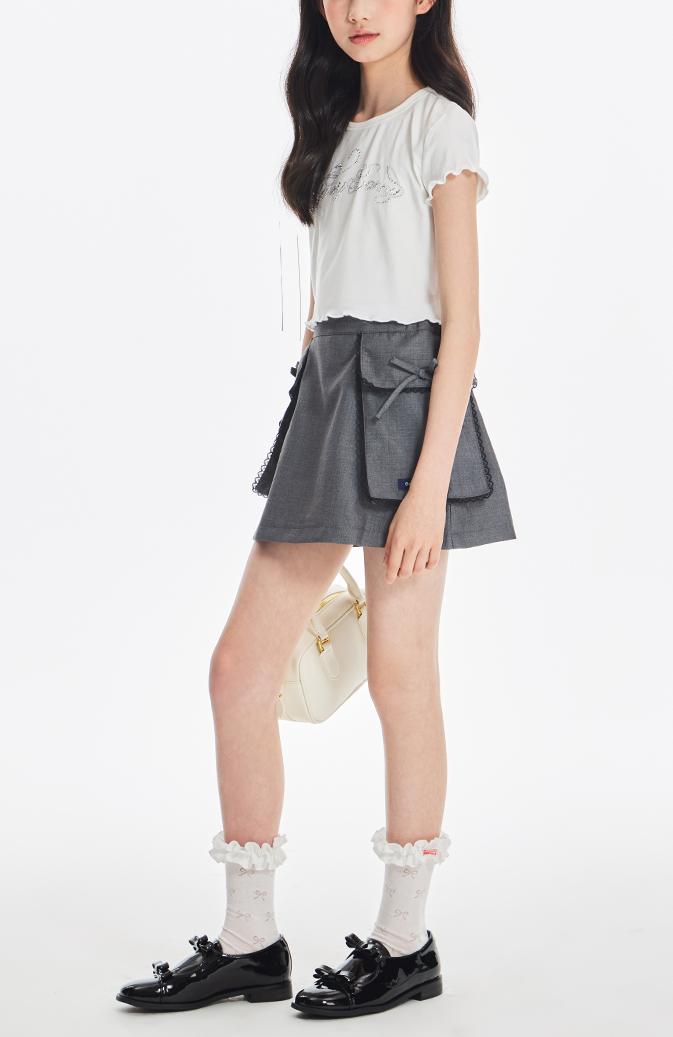 Girls Rhinestone Letter Ruffle Sleeve White T Shirt